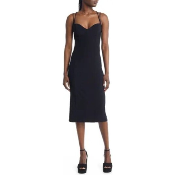 Open Edit Nordstrom Corset Detail Stretch Knit Sheath Dress XL Black NEW B18 - Picture 1 of 6